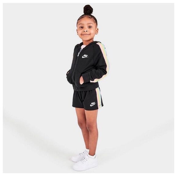 Nike Girls Rainbow Tape Jacket and Shorts Set Outfit Black 2T NEW